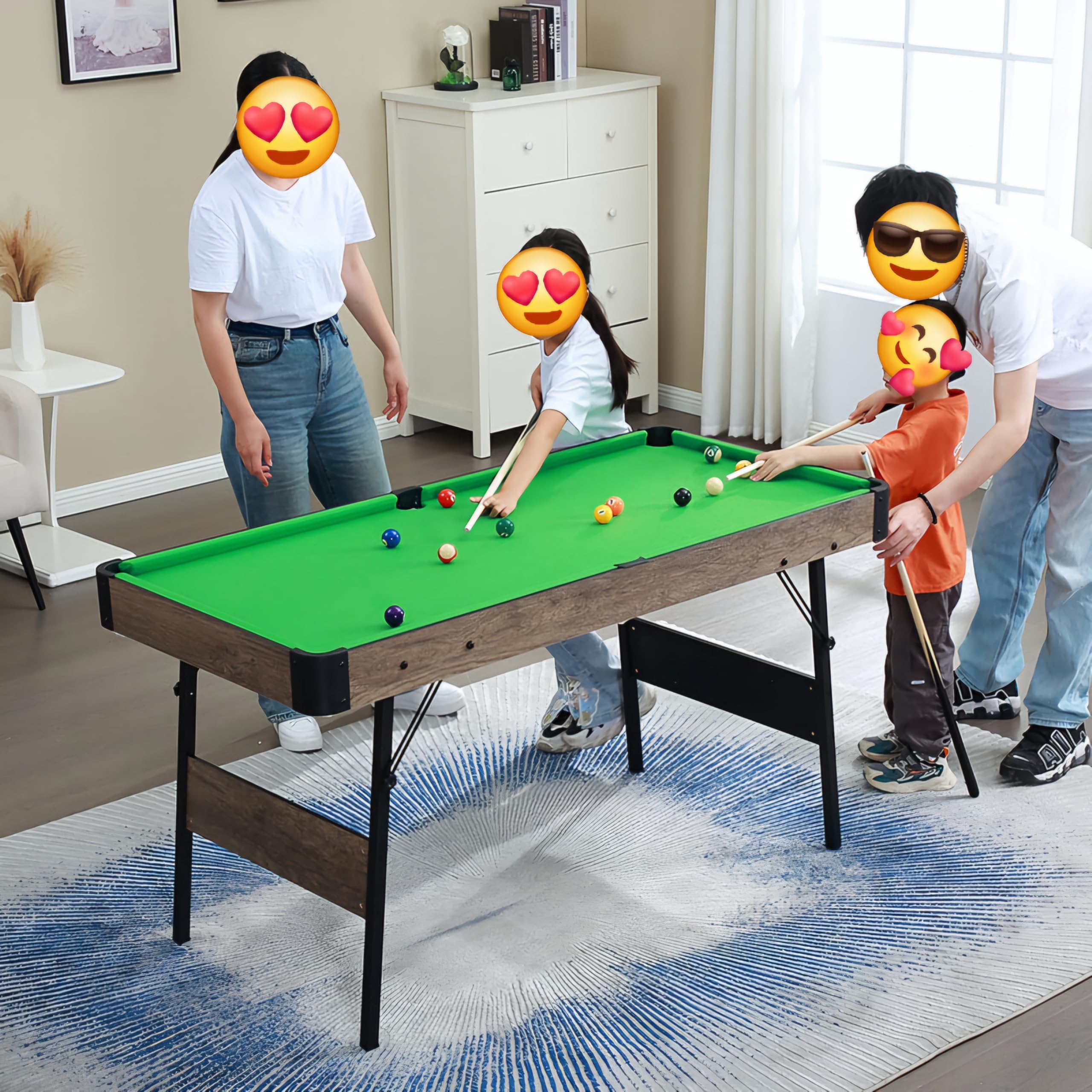 RUP 5ft 3 in 1 Multi Game Table with Folding Legs, Pool Table, Table Tennis, Hockey with Complete Set of Accessories, Fun